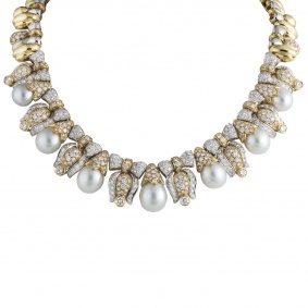 White and Yellow Gold Diamond Necklace 14.54ct